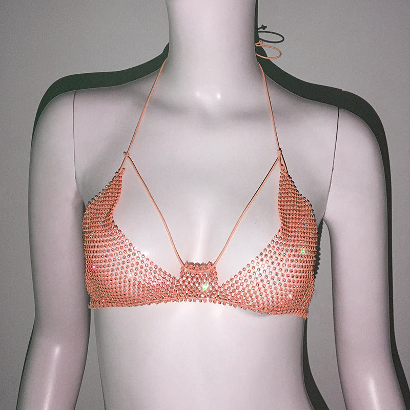 Punk Rhinestone Spaghetti Strap Bra Music Festival Top