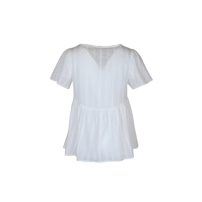 Summer New Women's V-neck Stitching Shirt