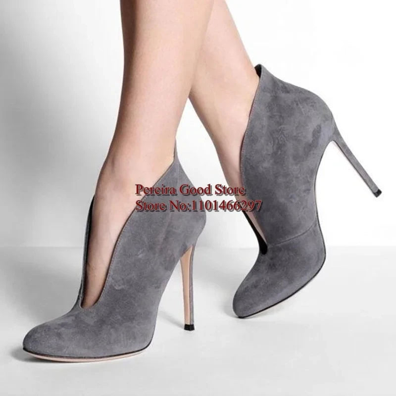 Pointed V-Neck Stretch Ankle Boots