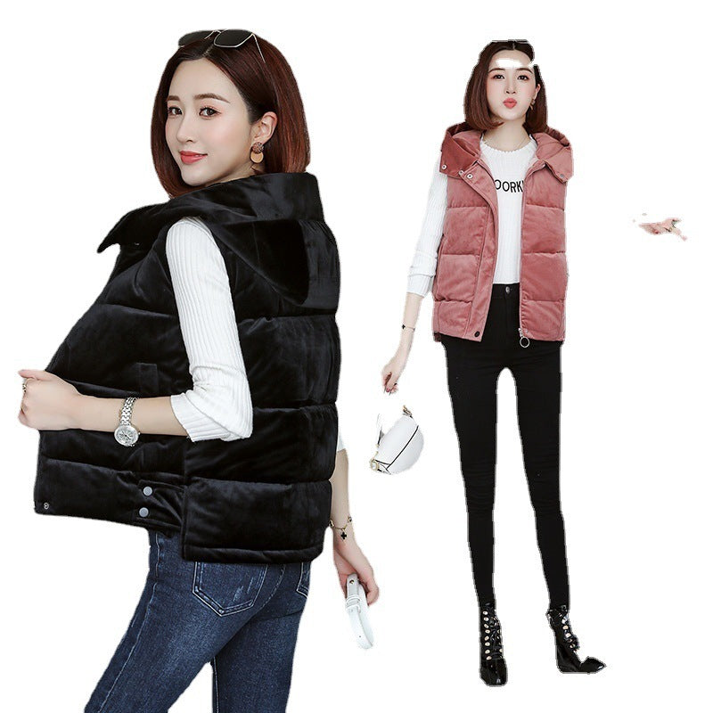 Slim-fit Winter Gold Velvet Cotton-padded Jacket Short Vest Warm Coat For Women