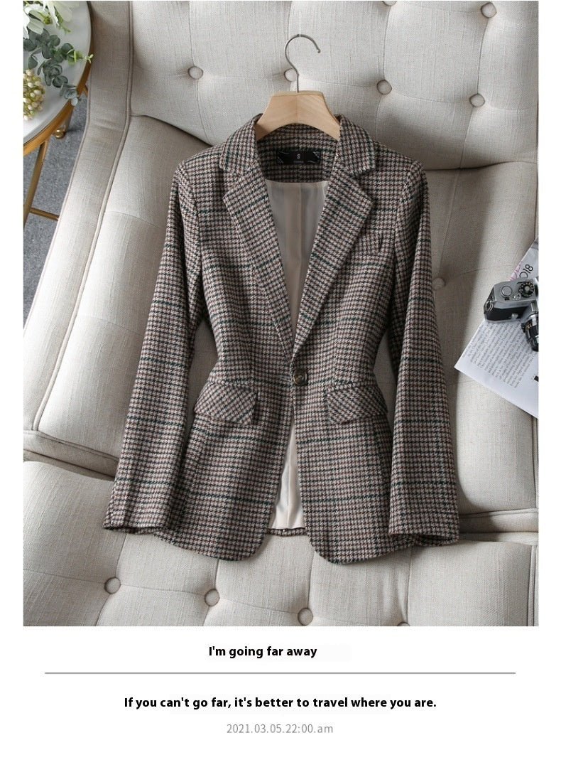 Women's New Fashion Casual Houndstooth Suit Jacket