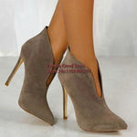 Pointed V-Neck Stretch Ankle Boots