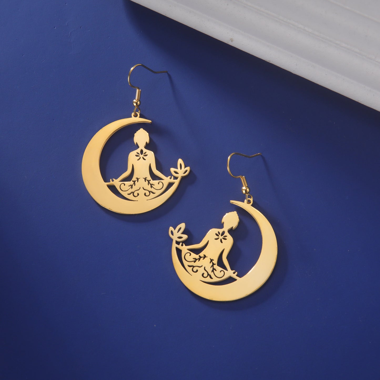 Yoga Moon Earrings Stainless Steel Meditation