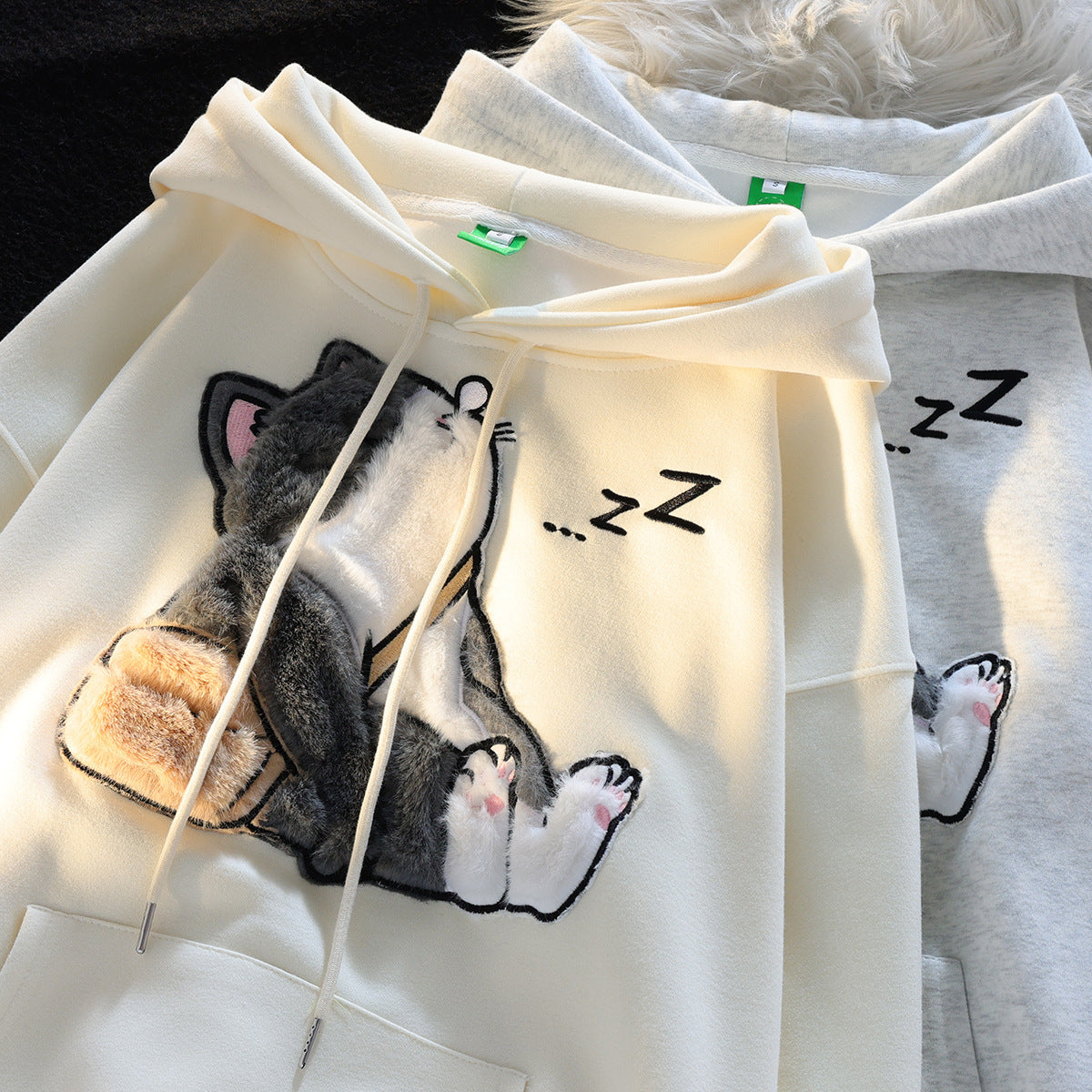 Cat-Lovers Flocking Hooded Sweater Couple Jacket