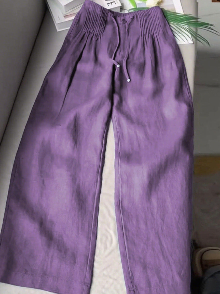 Versatile Drawstring-button Straight-leg Pants