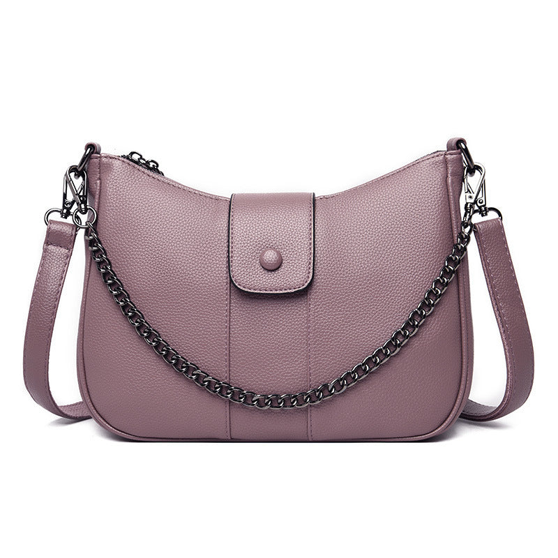 One-shoulder Diagonal Bag Lychee Pattern Soft Leather