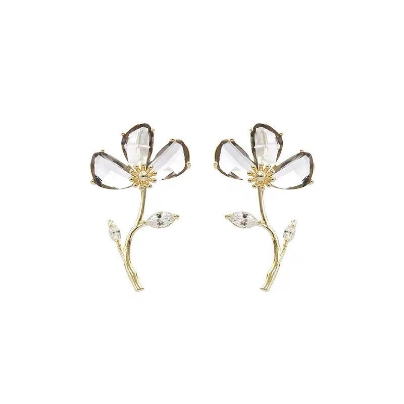 Japanese And Korean Gentle Super Immortal Flower Zircon Earrings With Small And Fresh Forest Series High Grade Earrings