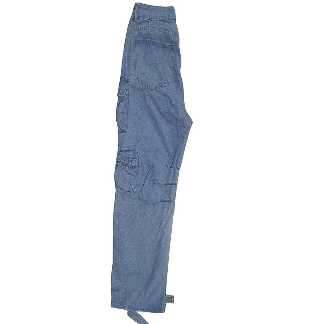 European And American Fashion Multi-pocket Jeans Washed Overalls