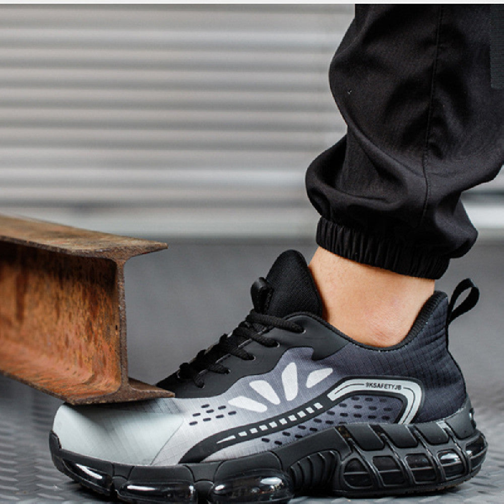 Wear-resistant Anti-smashing And Anti-penetration Thin Flyknit Breathable Shock-absorbing Work Safety Shoes