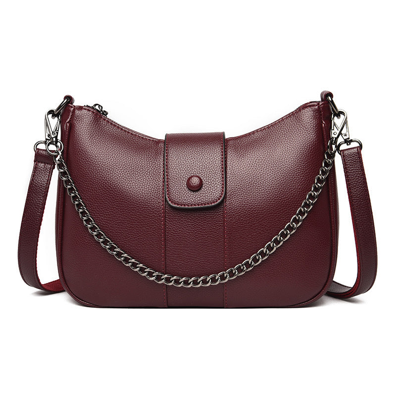 One-shoulder Diagonal Bag Lychee Pattern Soft Leather