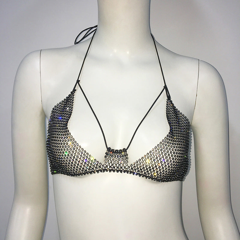 Punk Rhinestone Spaghetti Strap Bra Music Festival Top