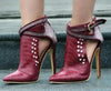 Burgundy Crocodile Leather Ankle Boots