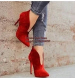 Pointed V-Neck Stretch Ankle Boots