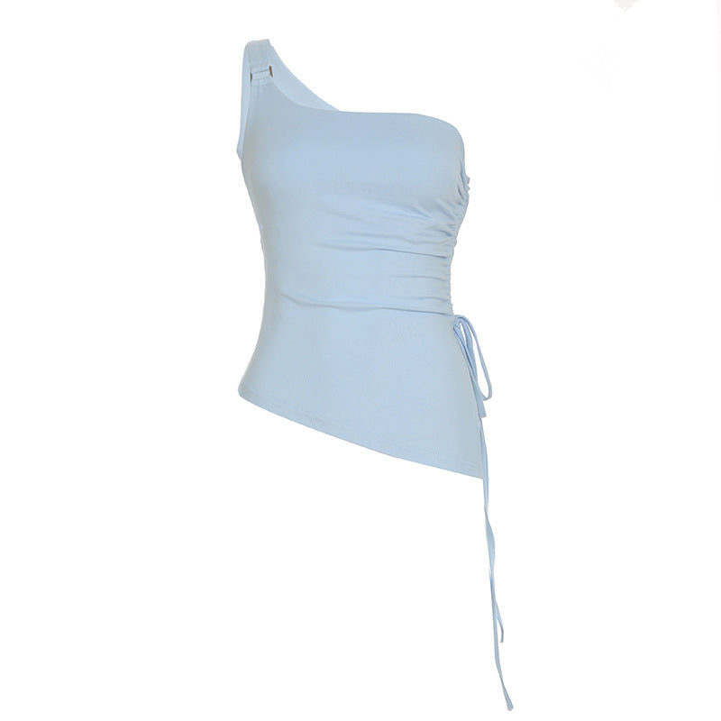 Tie-detail One-shoulder Top With A Slanted Neckline