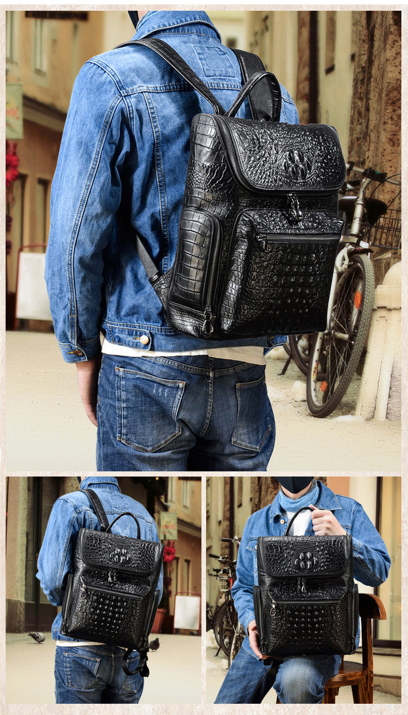 Pattern Backpack Top Layer Cowhide