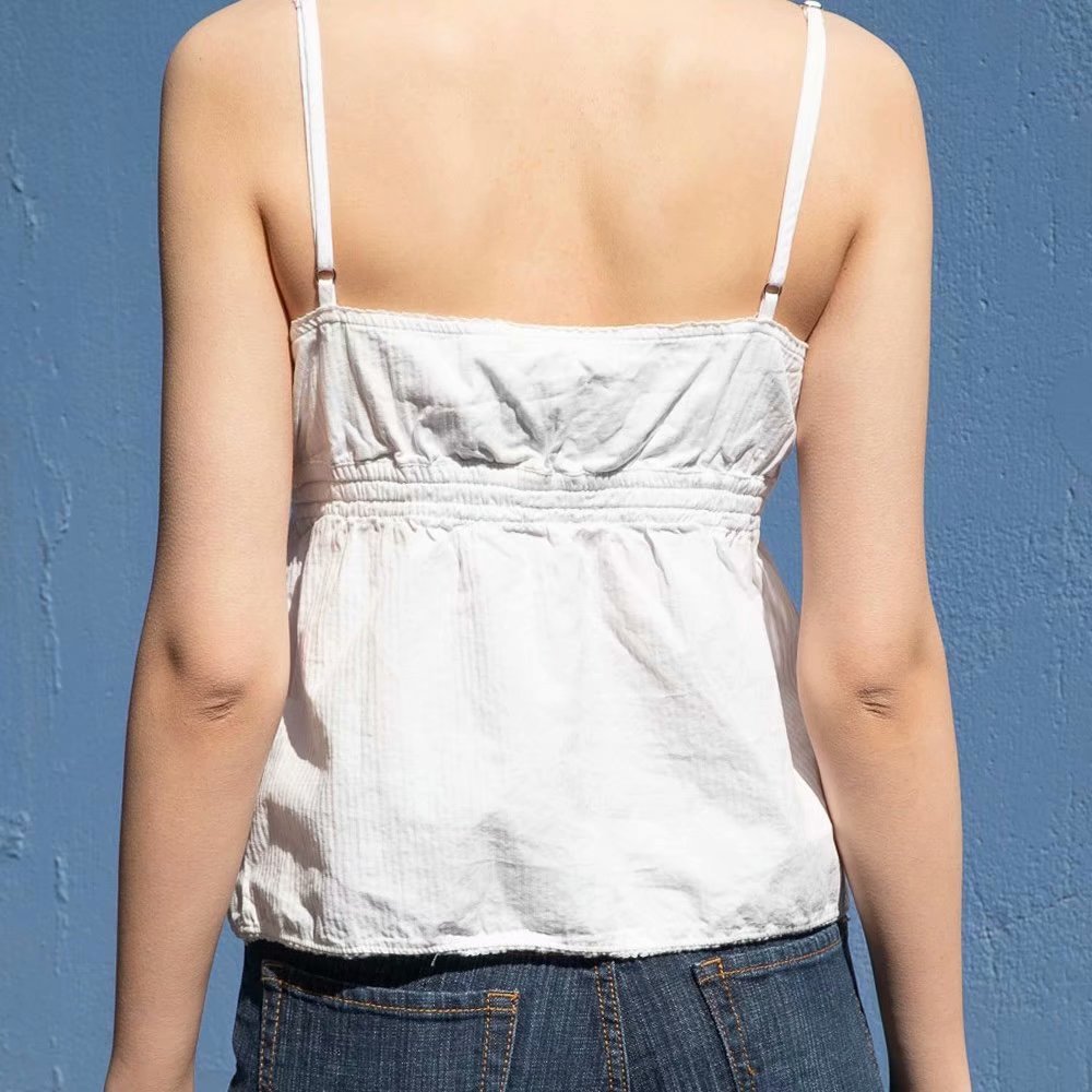 V-neck Lace Trim Tied Spaghetti-strap Women