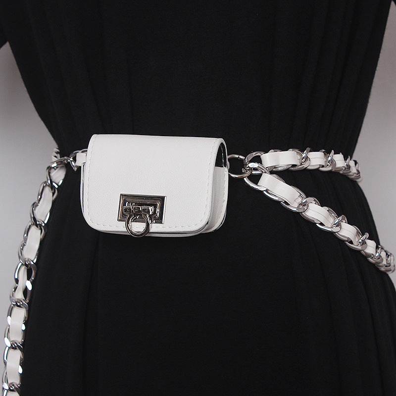 The Same Mini Braided Leather Rope And Chain Belt Bag Fashionable Concave Shape Personality Female Bag