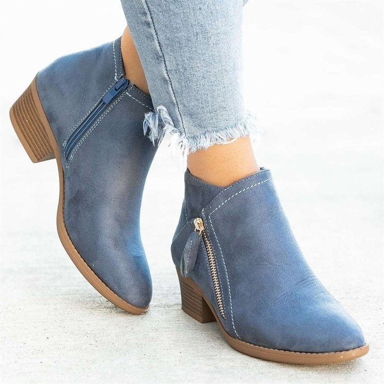 Ankle Boots For Women Low Heels Side Zipper Shoes