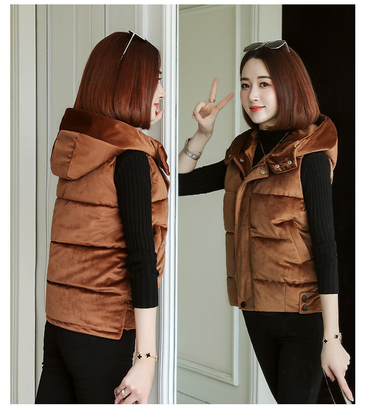 Slim-fit Winter Gold Velvet Cotton-padded Jacket Short Vest Warm Coat For Women