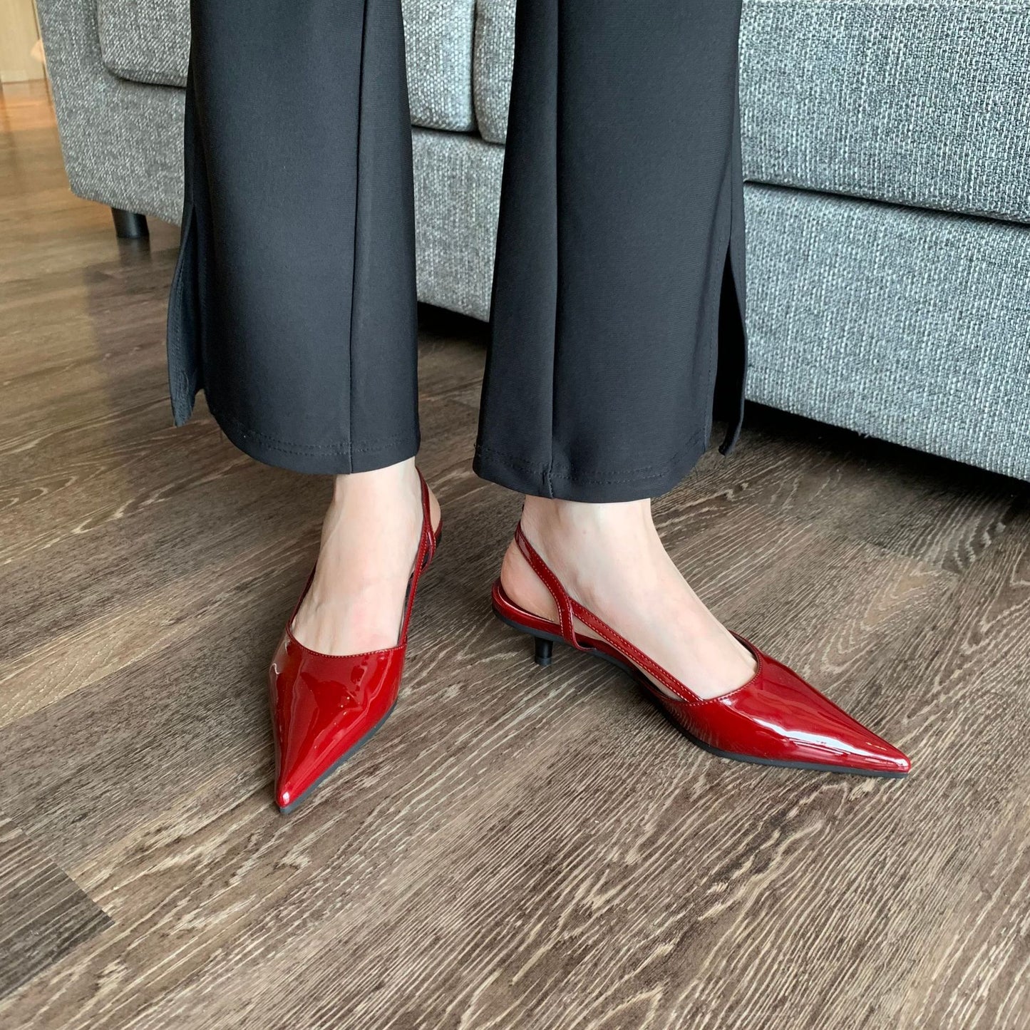 Closed Toe Sandals Women's Stiletto Heel Pointed Toe Low-cut Shoes