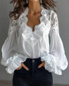 White Lace V-Neck Blouse