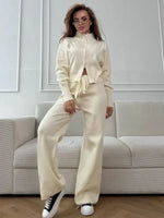 Knit Zip Cardigan Wide Leg Pants Set