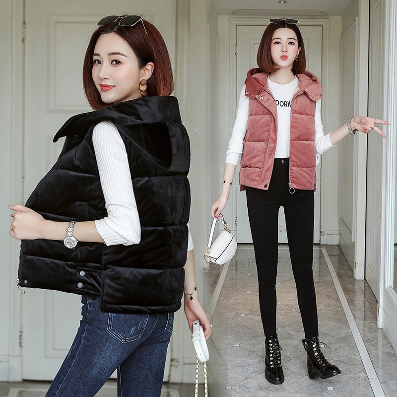 Slim-fit Winter Gold Velvet Cotton-padded Jacket Short Vest Warm Coat For Women