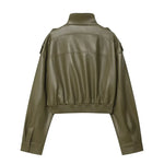 Faux Leather Cropped Bomber Jacket