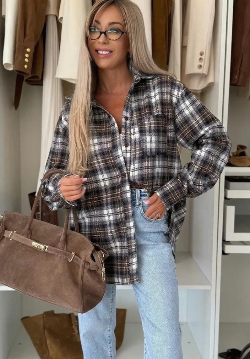 Loose Long Sleeve Casual Plaid Button Shirt For Women