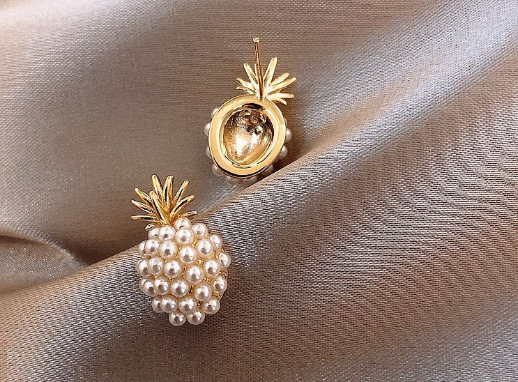 Fashion 925 Silver Needle Pineapple Pearl Stud Earrings