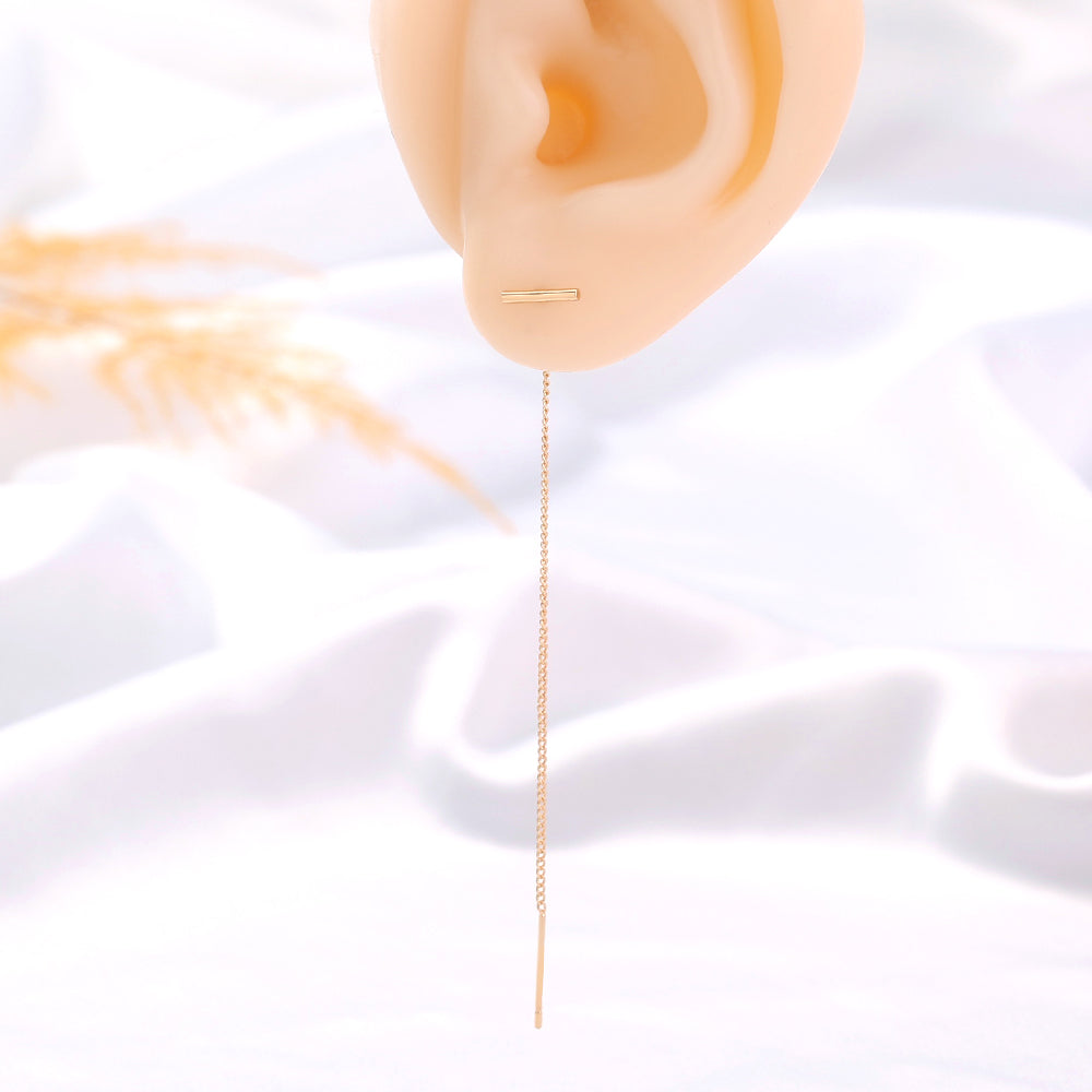 Gold Copper Tube T-tassel Earrings