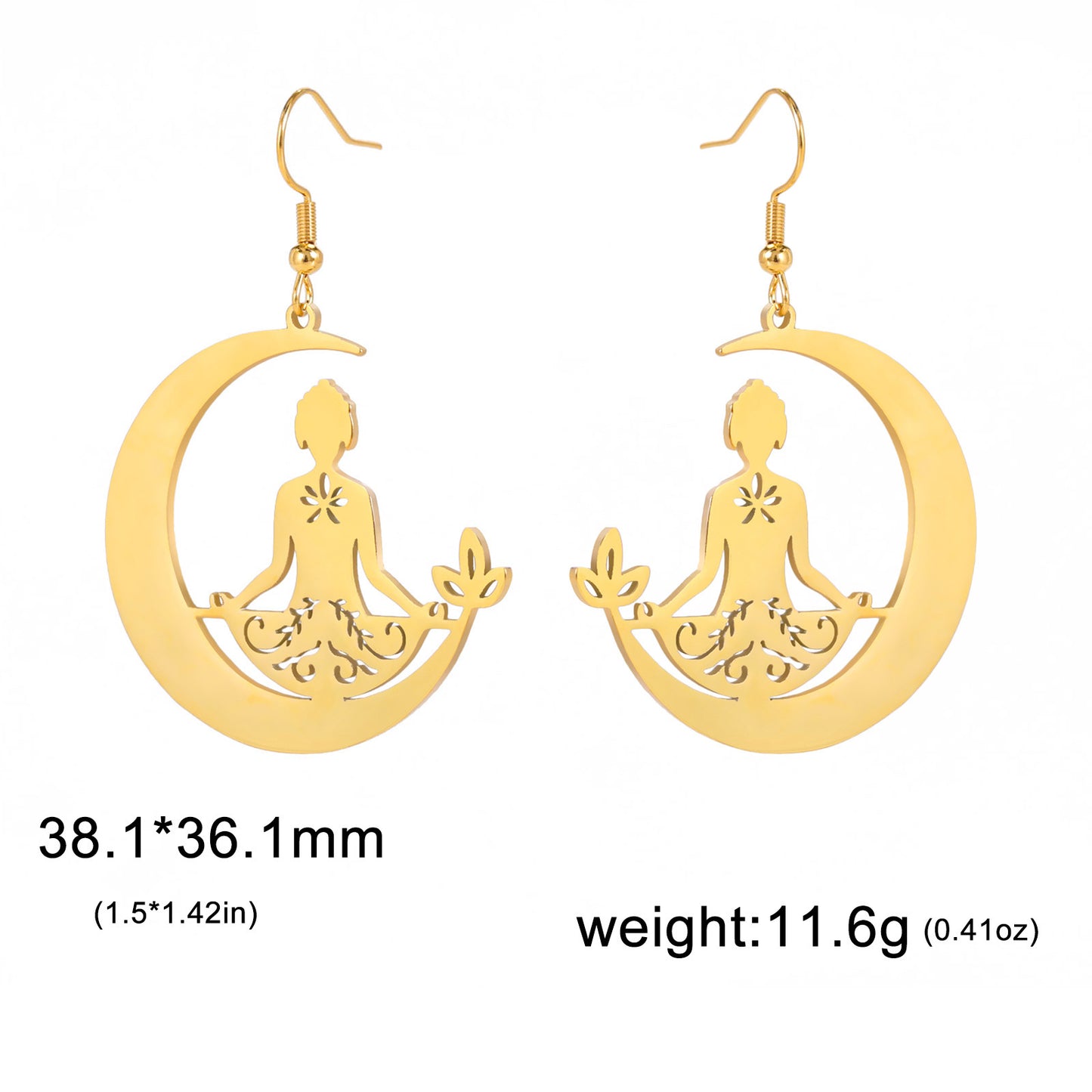 Yoga Moon Earrings Stainless Steel Meditation