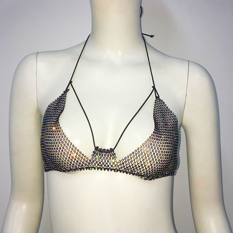 Punk Rhinestone Spaghetti Strap Bra Music Festival Top