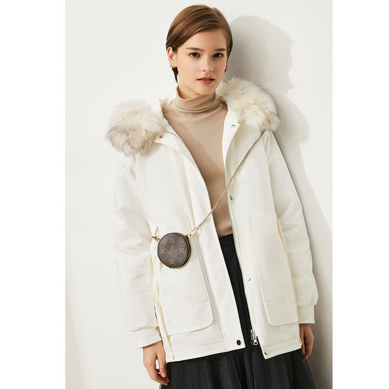 Warm Fur Collar Cropped Pie Jacket