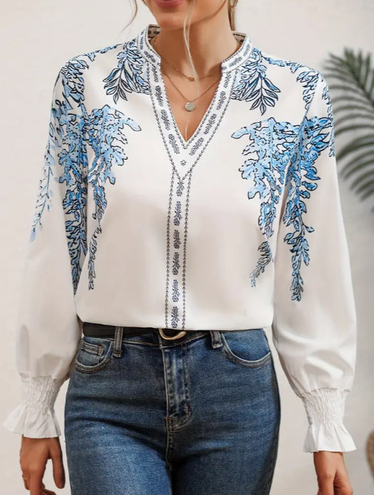 Floral Printed Ruffled Sleeve Shirt