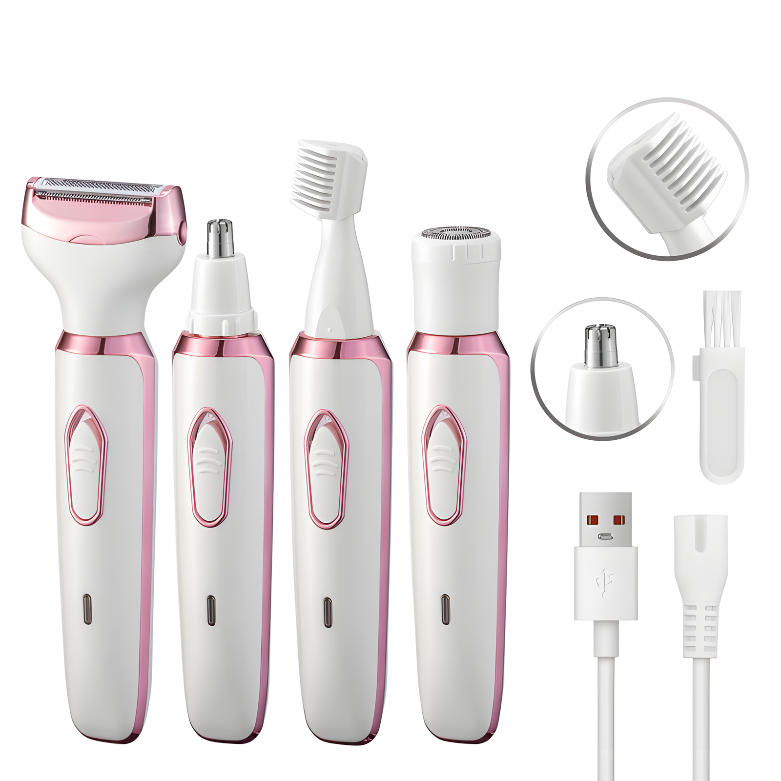 4 in 1 Women's Body Shaver - pink electric grooming kit with 4 attachment heads