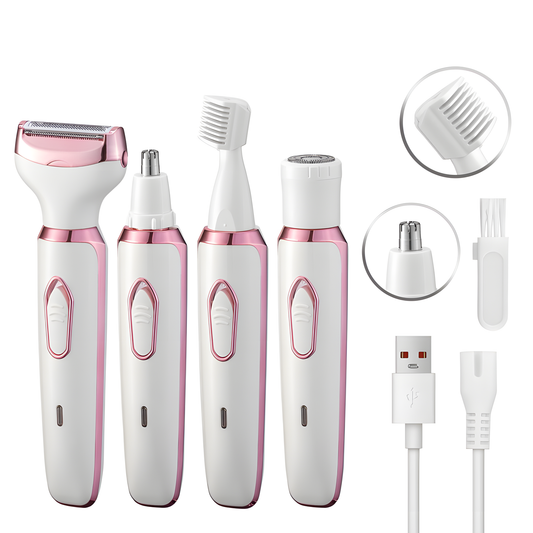 4 in 1 Women's Body Shaver - pink electric grooming kit with 4 attachment heads
