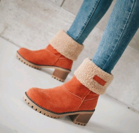 Mid-Tube Thick Heel Suede Snow Boots