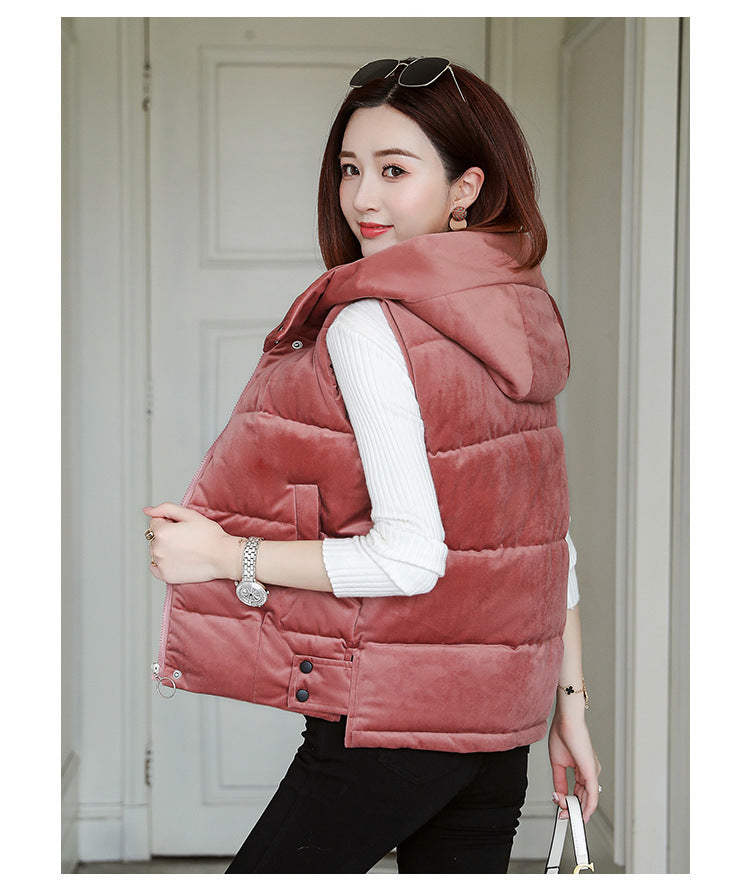 Slim-fit Winter Gold Velvet Cotton-padded Jacket Short Vest Warm Coat For Women