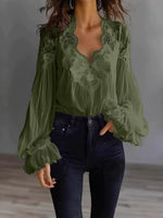 White Lace V-Neck Blouse