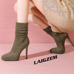 Suede Pointed Toe High Heel Ankle Boots