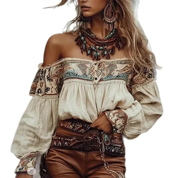 Boho Printed Western Cowgirl Shirt