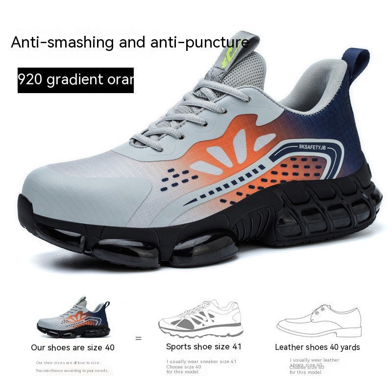 Wear-resistant Anti-smashing And Anti-penetration Thin Flyknit Breathable Shock-absorbing Work Safety Shoes