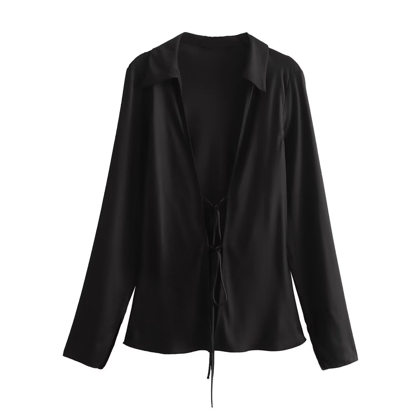 Fashion Bowknot Satin Long-sleeved Shirt