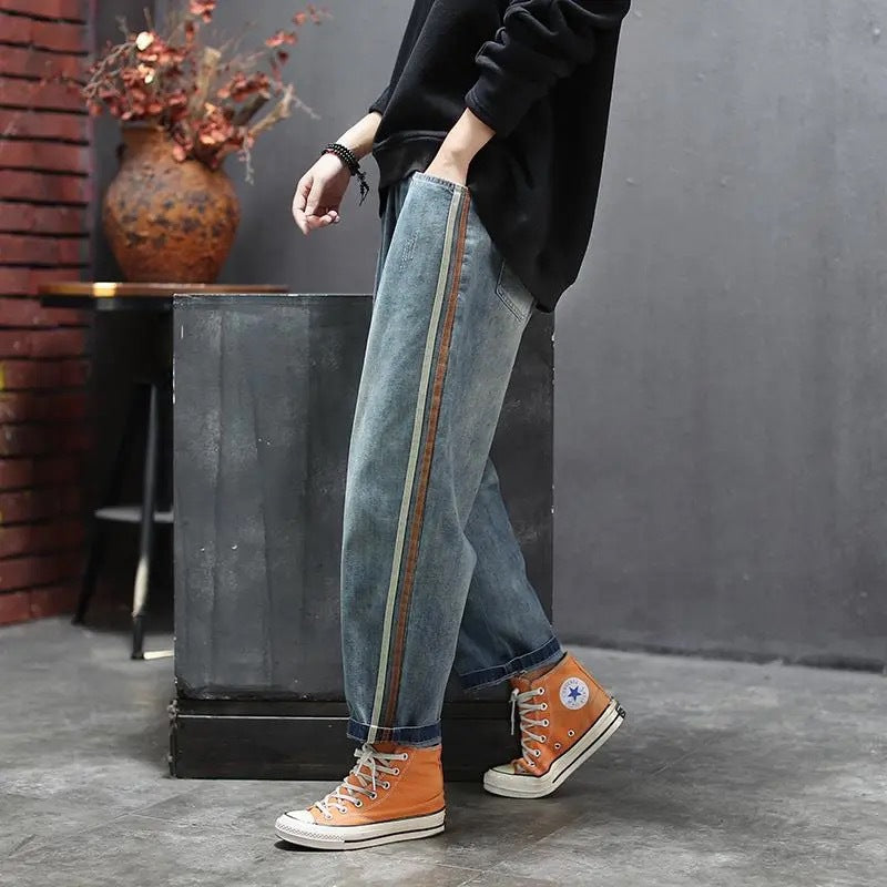 Chic Striped Patchwork Jeans