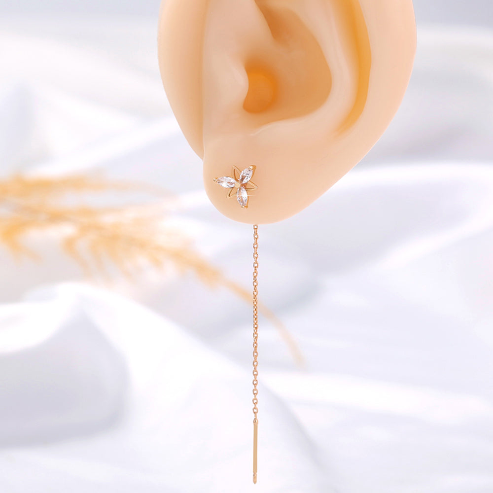 Copper Butterfly Zircon Gold Tassel Earrings