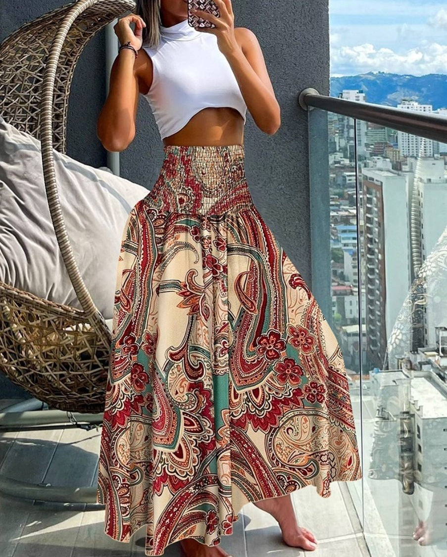 Women's High Waist Print Loose All-match Dress