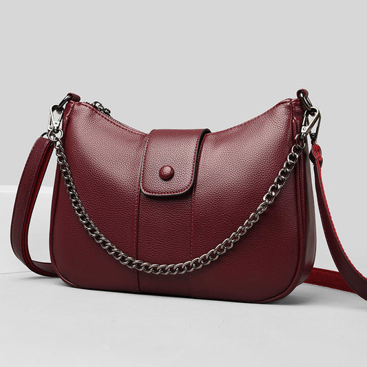 One-shoulder Diagonal Bag Lychee Pattern Soft Leather