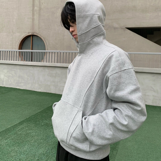 Solid Color Hooded Stitching Thread Sweater