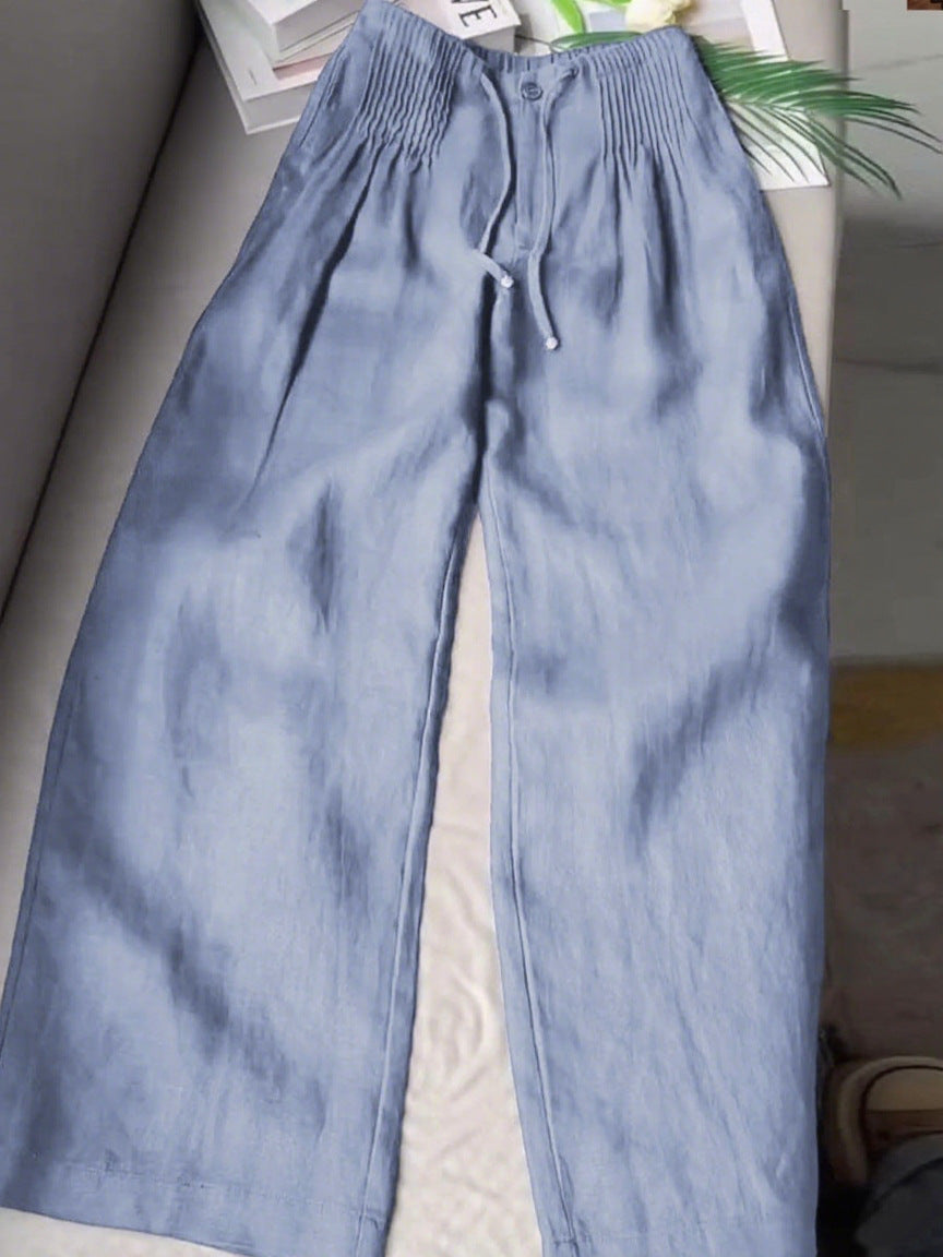 Versatile Drawstring-button Straight-leg Pants
